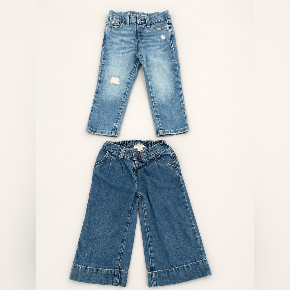 Cat & Jack Girls 3T Denim Bundle (2 pcs) Distressed Jeans + Wide Leg Pants